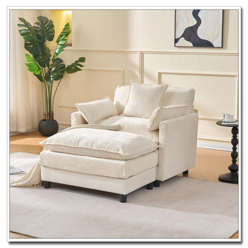 Fauteuil en chenille avec repose-pieds, Beige