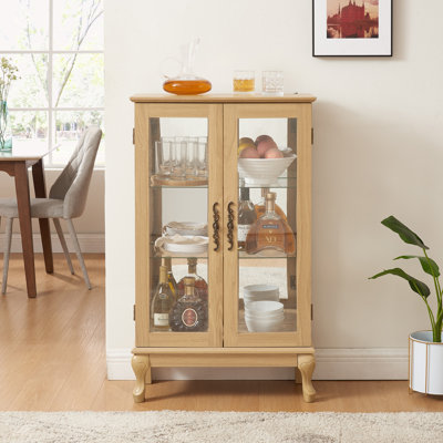 2 Doors Curio Cabinet With Tempered Glass Doors, Curio Cabinets With Mirrored Back Panel, Lighted Display Cabinet by Lark Manor