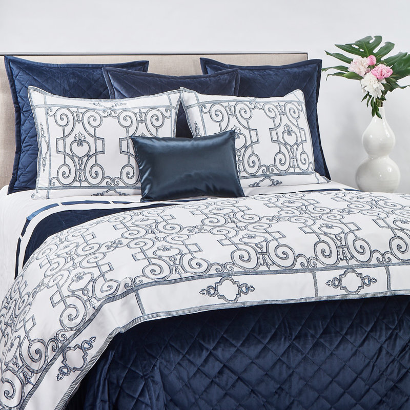 Paris Coverlet, Navy, Queen Coverlet + 2 Euro Shams