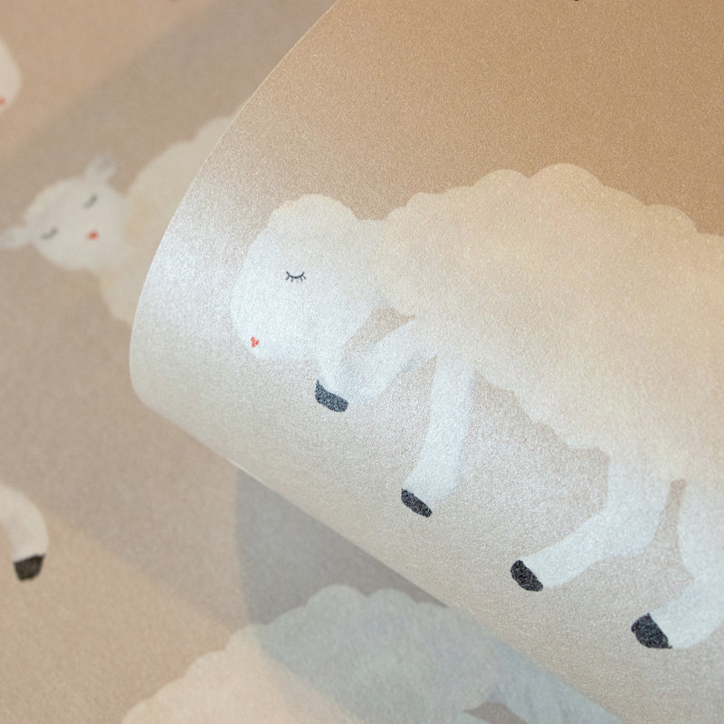 Great Kids Collection Smooth Glitter Sweet Sheep Wallpaper Roll, Beige