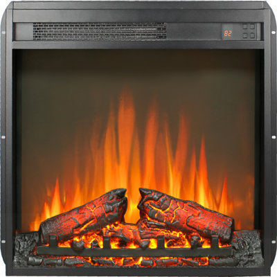Foyer électrique encastrable avec chauffage mince, flamme réaliste, ensemble de bûches, télécommande et protection contre la surchauffe