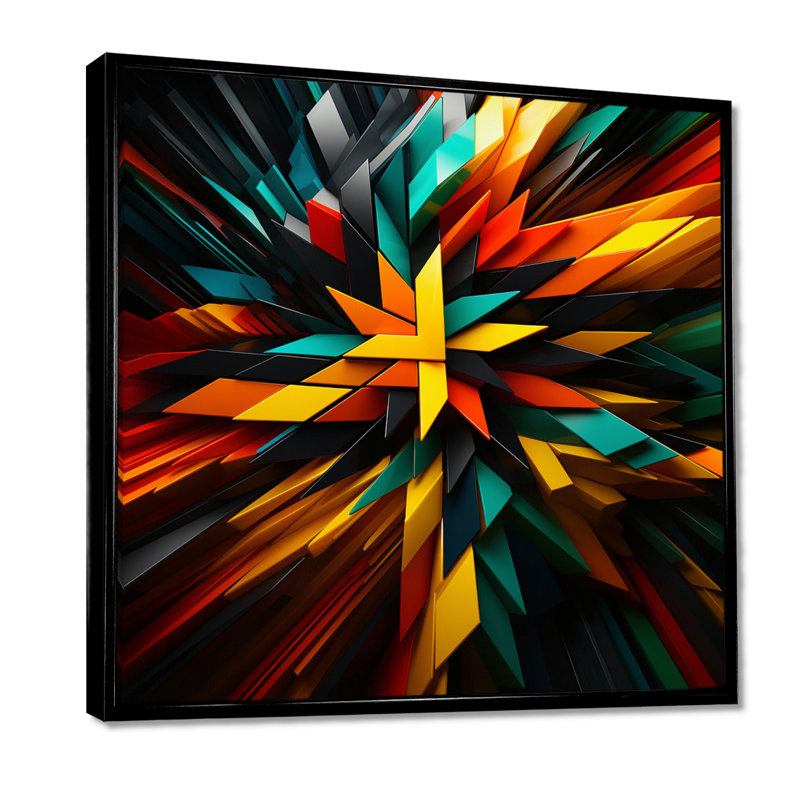 Reproduction d'art mural géométrique, Toile avec cadre flottant noir, H 16 po x l 16 po x P 1 po