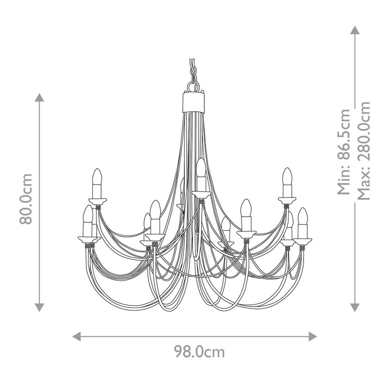Grandville 12 - Light Candle Style Chandelier, Black