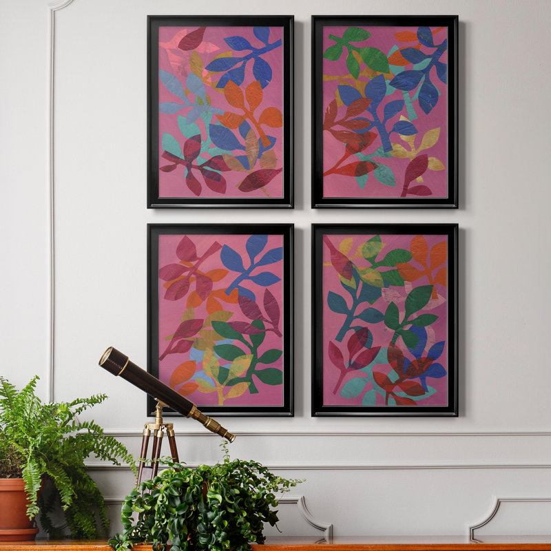 «Vivid Stems I», ensemble de 4 peintures sur toile encadrées, Cadre noir, H 24,5 po x l 74 po x P 1 po