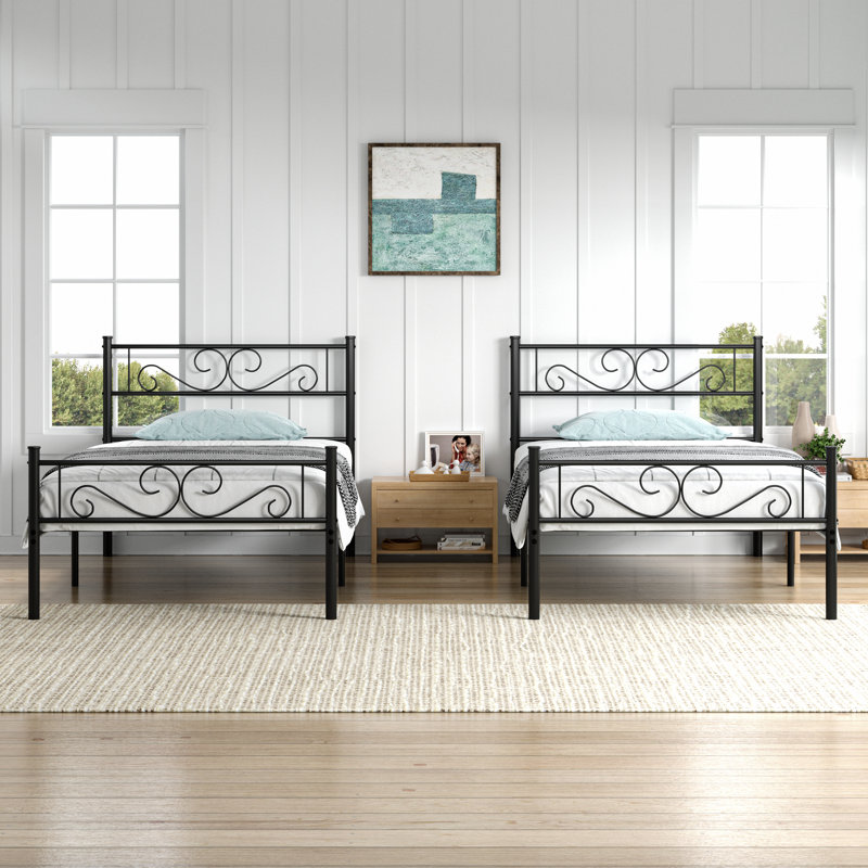 2 Set Bed Frame, 2 Pcs Twin Size Metal Platform Bedframe with Headboard & Footboard, Mattress Foundation with Steel Slat Support, Underbed Storage, No Box Spring Needed (Set of 2)