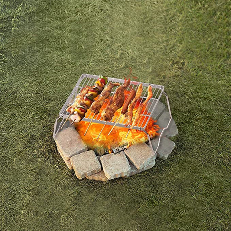 Grille portative à feu de camp en acier inoxydable 304 avec pieds pliants et sac de transport