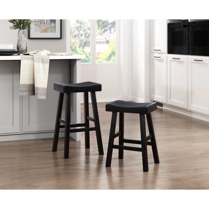 Tabourets de bar transitionnels en bois d'hévéa massif, 2 pièces, 250 lb 2 pièces en bois transitionnel, capacité, Noir