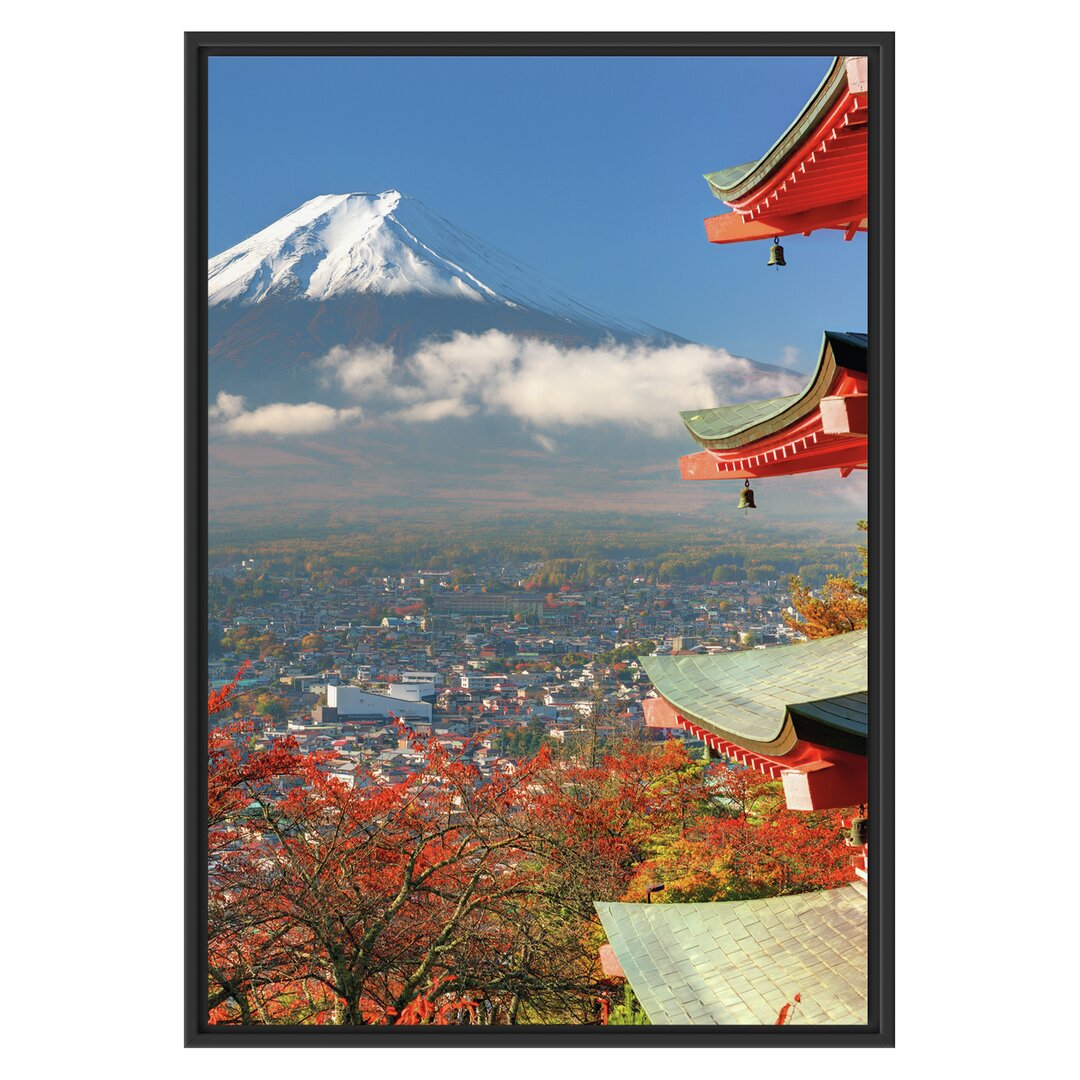 Gerahmtes Wandbild Tempel am Fudschijama Japan