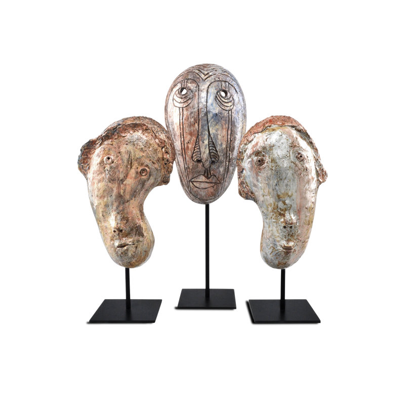 Ceramic 3 Piece Glazed Masks Bust Set