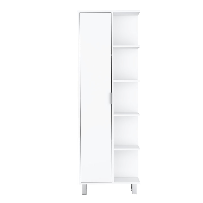 1-door Linen Cabinet In White For Bathroom Space - 9 Shelves, Elegant Improvement, Wood Quality Fashion Stylish Enrichment, Nature