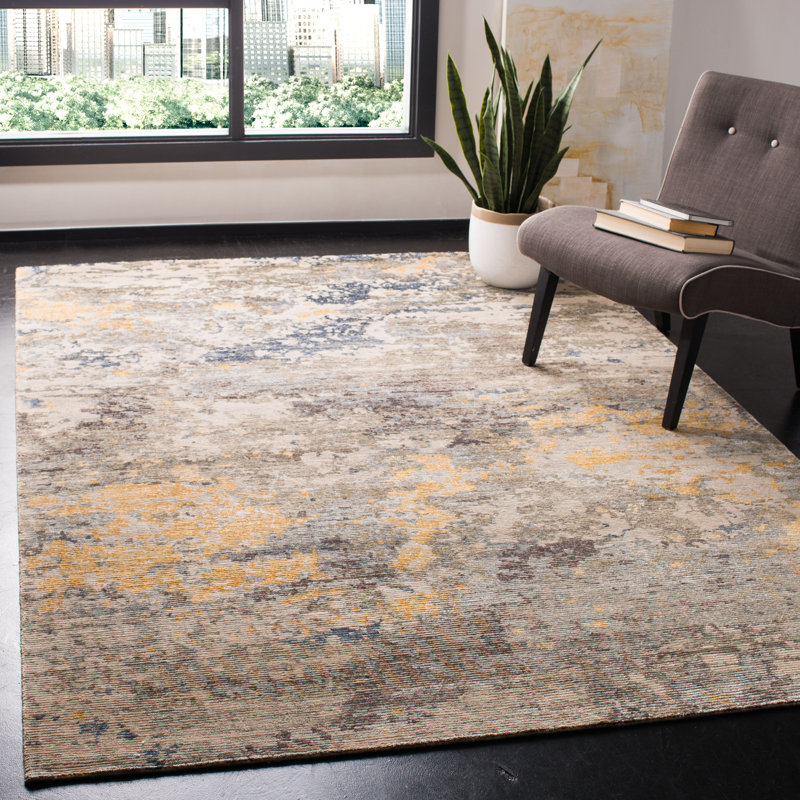 Tapis gris / or en laine noué à la main Tiffany, Rectangle de 10 pi x 14 pi