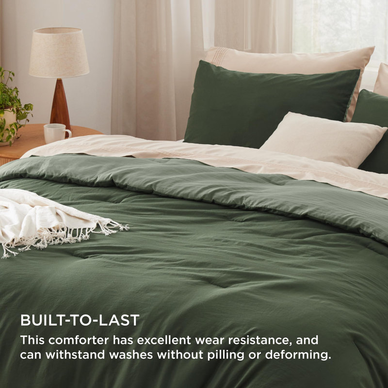 Bedsure Reversible Prewashed Comforter Set, Queen Comforter + 2 Standard Pillowcases, Dark Olive Green/Green