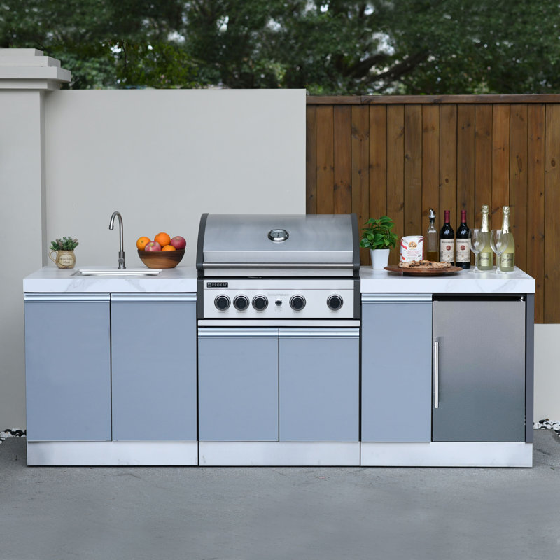 Cuisine d'extérieur modulaire 94 "5B - 3 panneaux en verre gris Prokan Bespoke