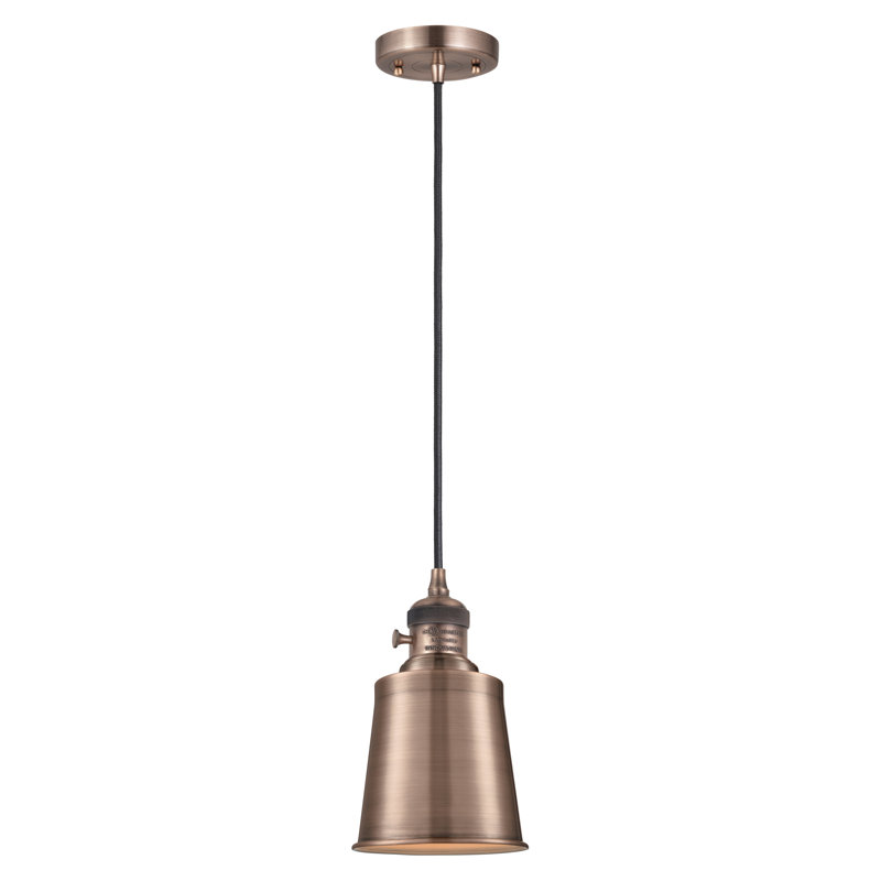 Franklin Restoration - Amiliyah - 1 Light 5" Cord Hung Mini Pendant - On-Off Turn Switch - LED Bulb - Shade, Antique Copper