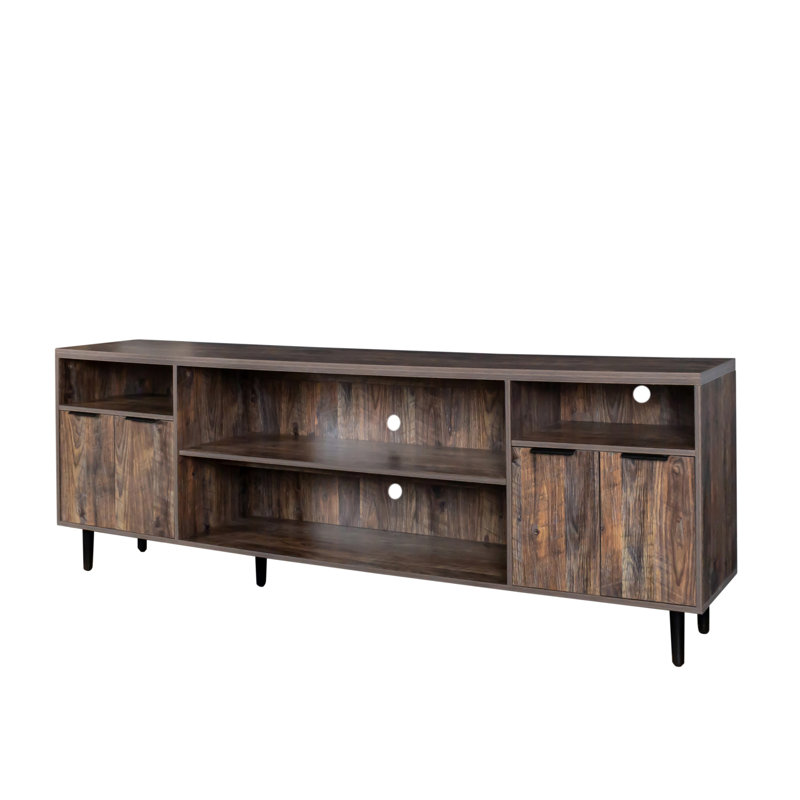 Console avec 4 portes et 4 tablettes ouvertes, console étroite, table de couloir, Brun foncé
