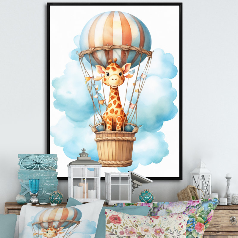 «Nursery Adorable Giraffe IV», reproduction sur toile, Cadre flottant noir, H 32 po x l 24 po x P 1 po