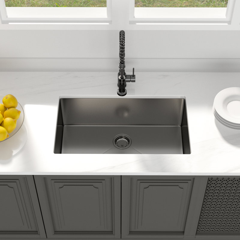 Évier de cuisine encastrable noir en acier inoxydable de calibre 16 de 30 po L x 18 po L 30 po x l 18 po