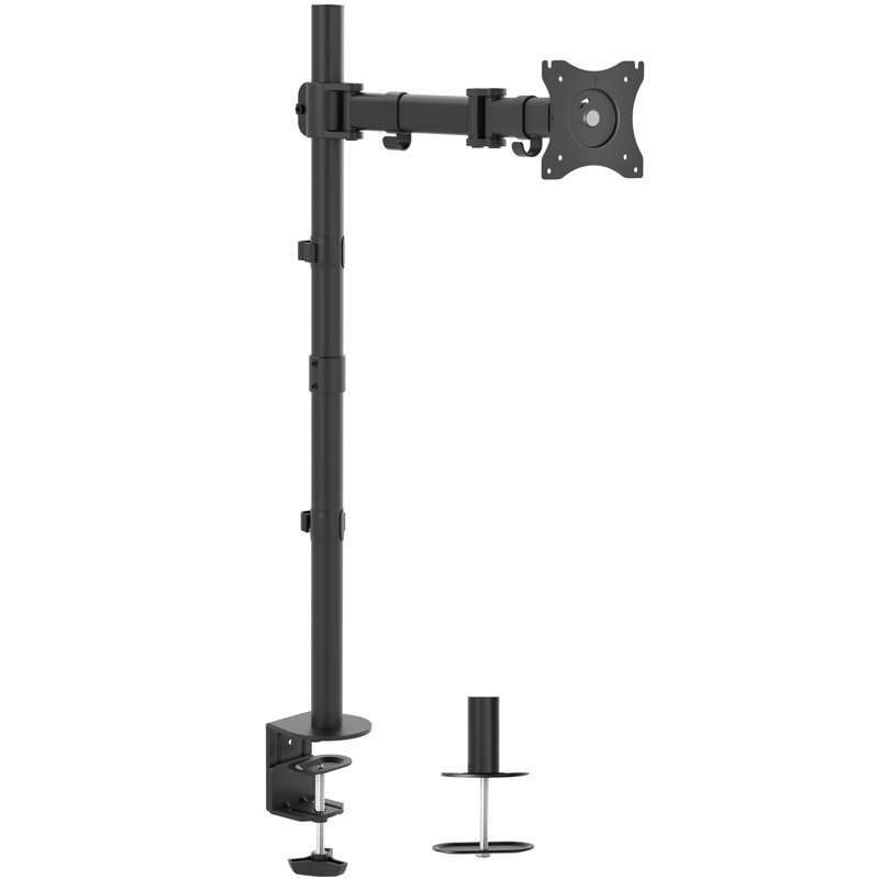 Black Adjustable Single Monitor Desk Mount with Extra Tall Pole