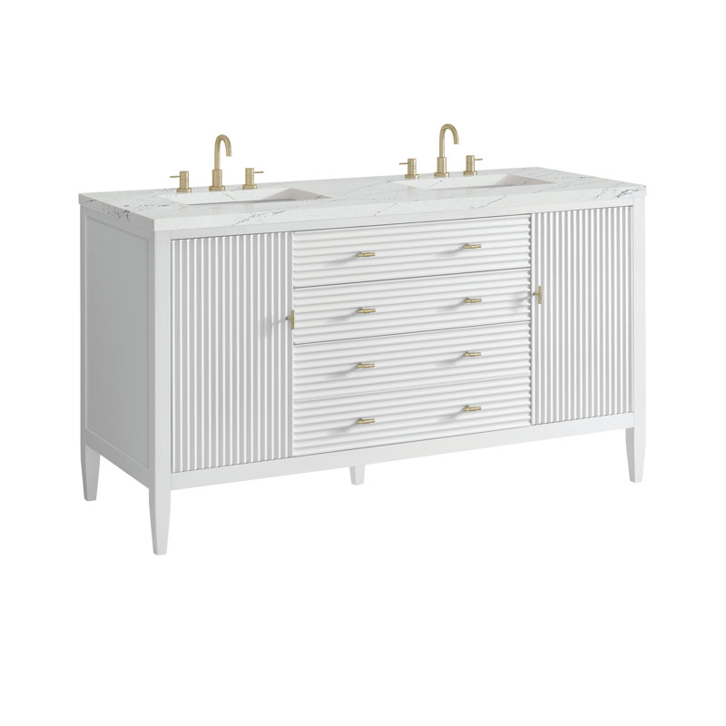 Myrrin 60'' W Double Vanity, Bright White, Ethereal Noctis, 8" Widespread