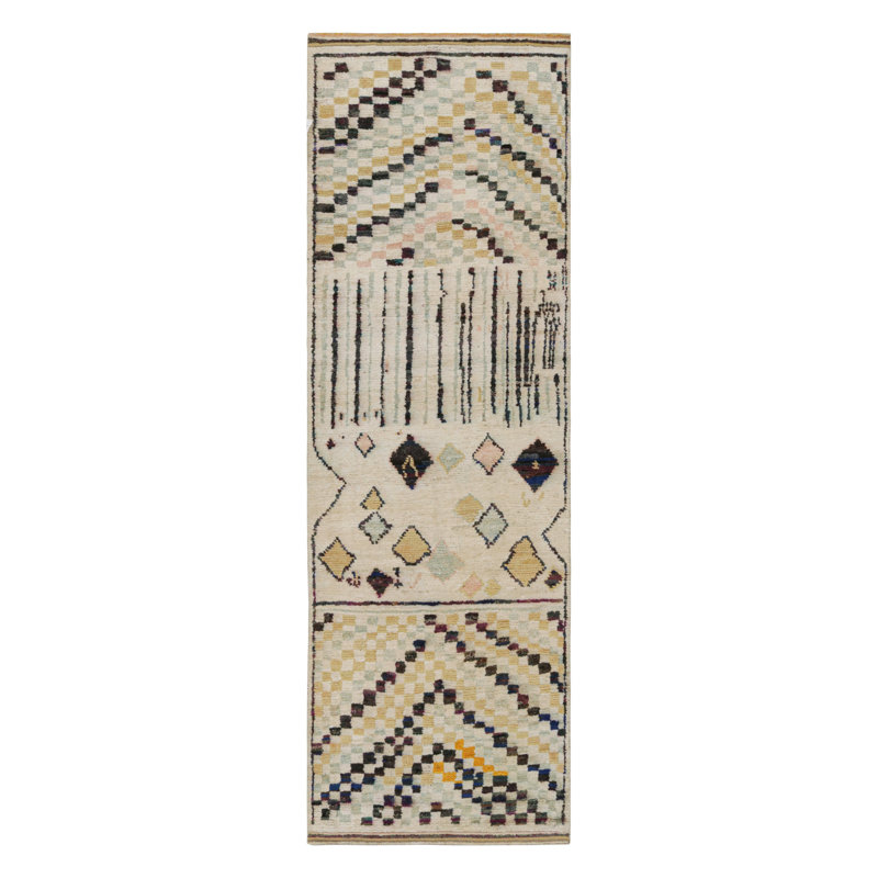 Moroccan Hand Knotted Geometric Area Rug, Runner 3' x 10'