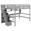 Structure de lit double pleine grandeur en pin massif de style contemporain avec bureau intégré et escalier de rangement, ton gris