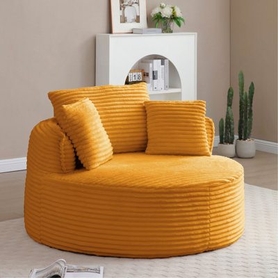 Chaise ronde, méridienne d'appoint moderne en velours côtelé à assise profonde et siège arrondi avec 3 coussins pour le bureau de la chambre à coucher, aucun assemblage requis