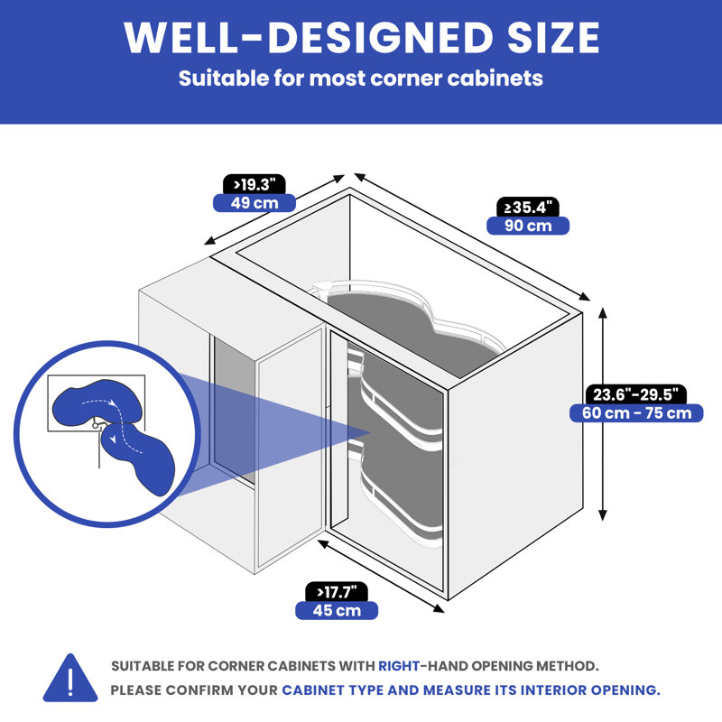 Swing Out Blind Corner Kitchen Cabinet Organizer with 2 Adjustable Shelves, Stainless Steel Rotating Storage Rack for Space Saving Organization
