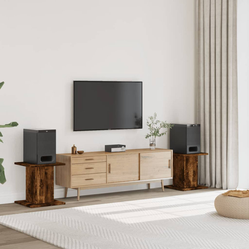  Speaker Stands Living Room Speaker Floor Stand 2 Pcs Engineered Wood, Brown