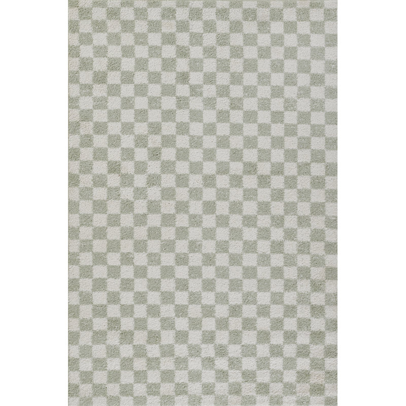 Geometric Green and Black Synthetic Rectangular Rug