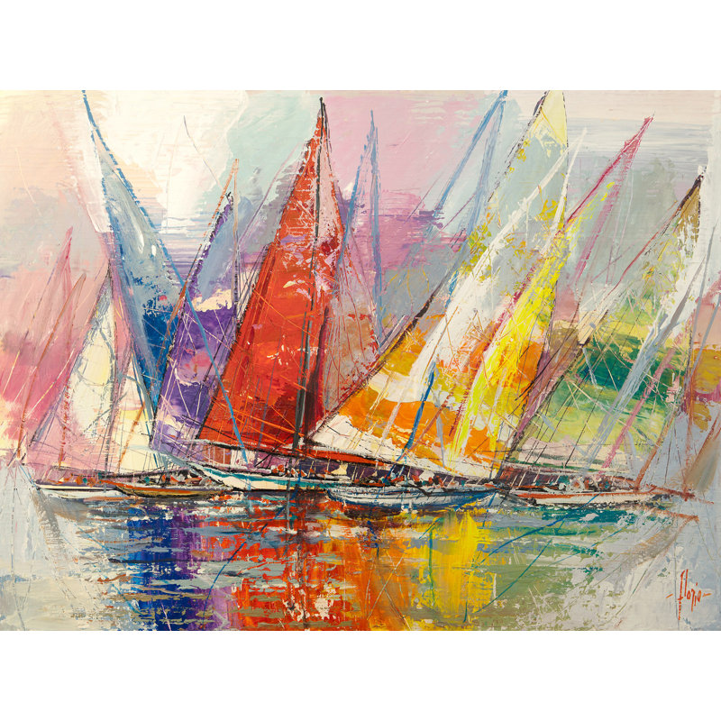 Colourful Sailboats by Luigi Florio - Wrapped Canvas Painting, 70cm H x 100cm W x 4cm D
