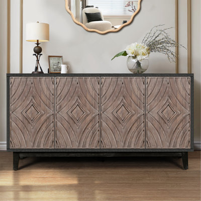 Console avec buffet Mid-Century, armoire de rangement 60 po avec 4 portes à losanges et 2 tablettes décoratives pour le salon, etc.