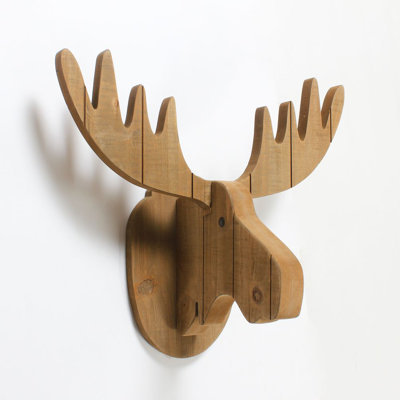 Décoration murale tête d'orignal en bois