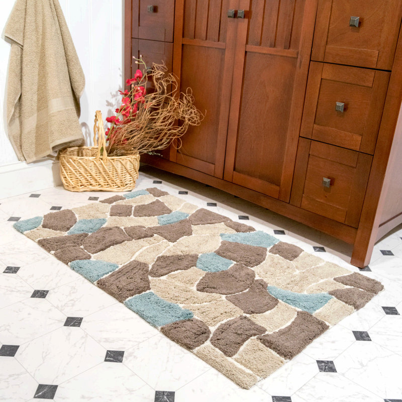 Baring Cotton Blend Non-Slip Bath Rug, Slate