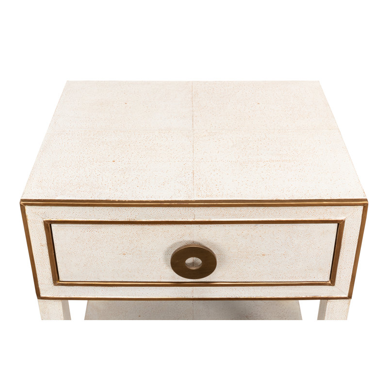 Osprey White Solid Wood Nightstand with Leather Top and Brass Handle