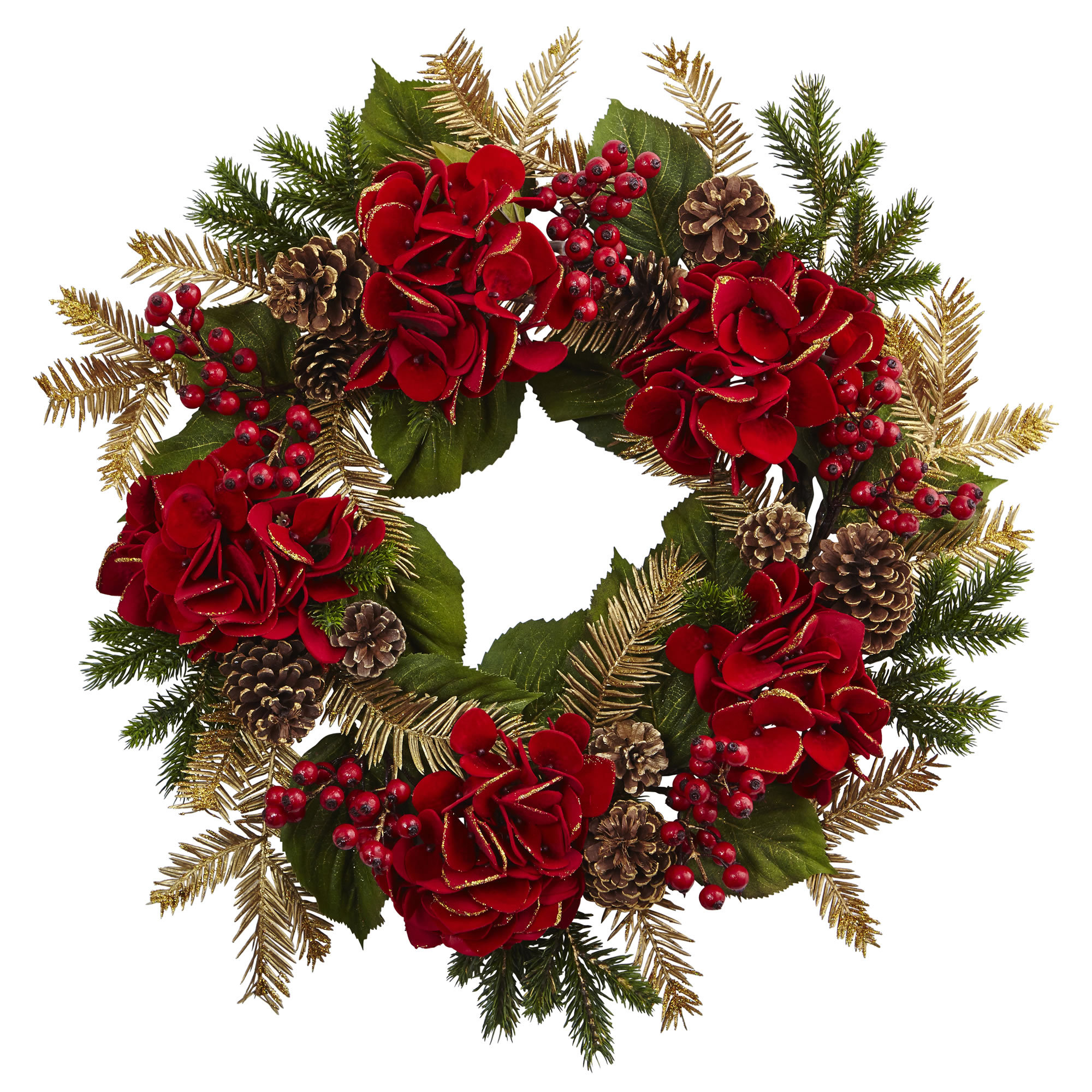 Charlton Home® Hydrangea Pine 24" Polyester Wreath & Reviews | Wayfair