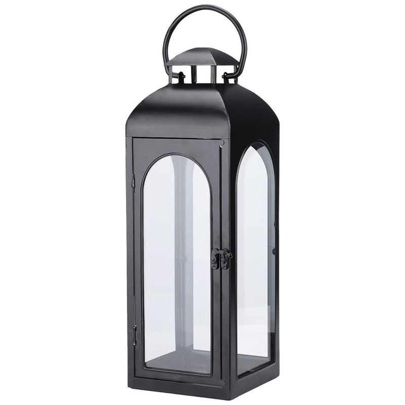 Lanterne noire en métal ouragan avec panneaux en verre transparent, H 20 po x l 6,3 po x P 6,3 po, 1