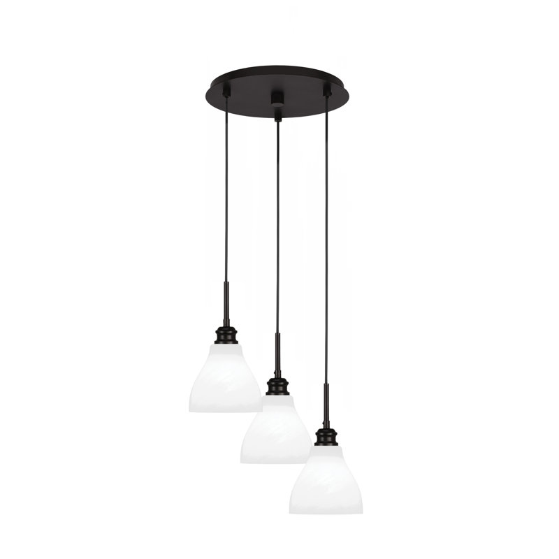 Edge 3 Light Cluster Pendalier Shown With 6.25" White Marble Glass, Espresso