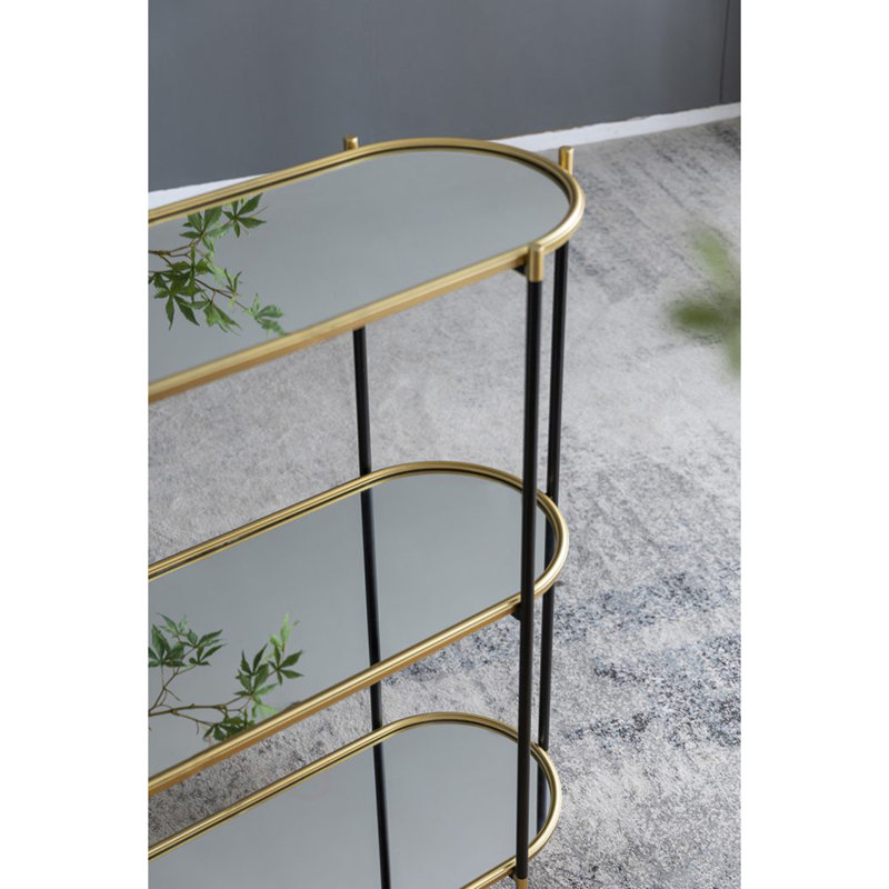 Console 48,5 x 16,5 x 50 po à 3 niveaux, tablette miroir en or noir