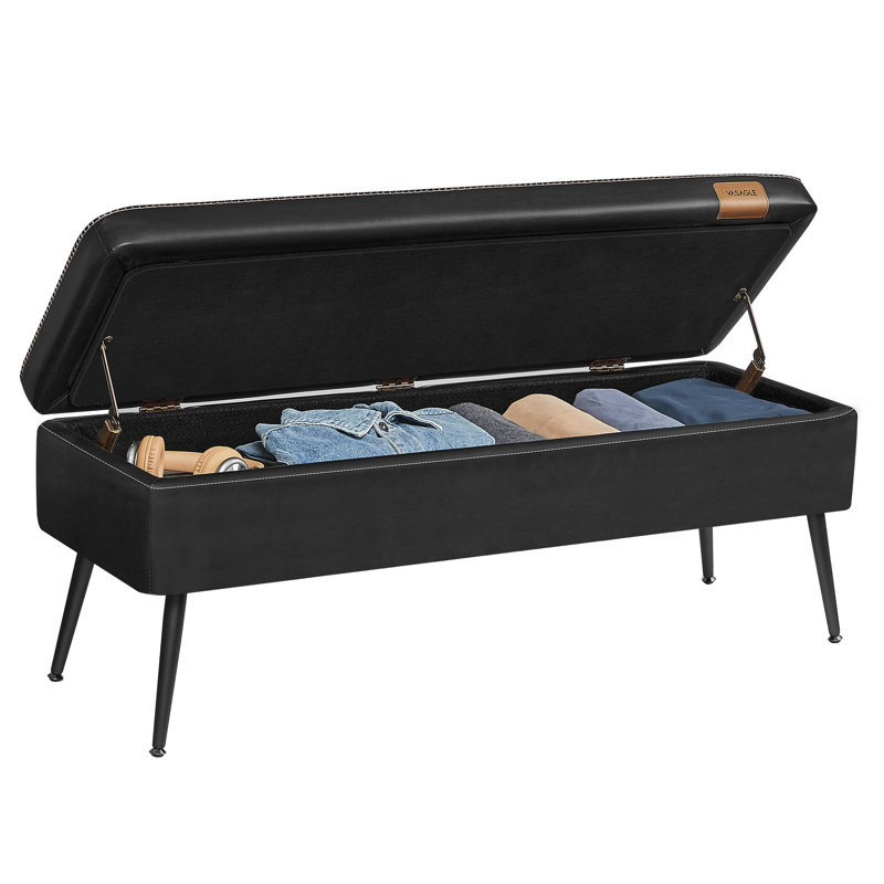 Banc de rangement en cuir, Avancé, Noir encre