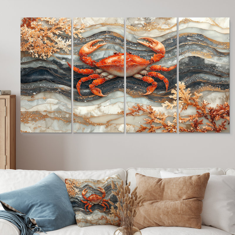 Aquarium avec grand crabe I - Art mural crabe - ensemble de décorations murales modernes, H 32 po x l 64 po
