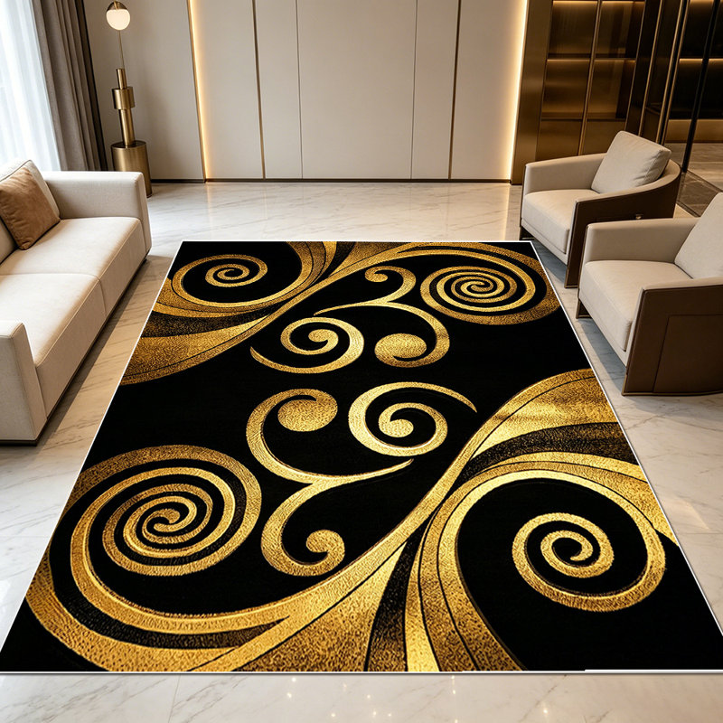 1PC Gold Black Vintage Swirl Damask Pattern area rugs for Living Room, Soft and Comfortable, Suitable for all seasons, easy-to-maintain, machine washable Indoor floor mat, Under Table Farmhouse suitable for dining room, bedroom, foyer, home entryway,