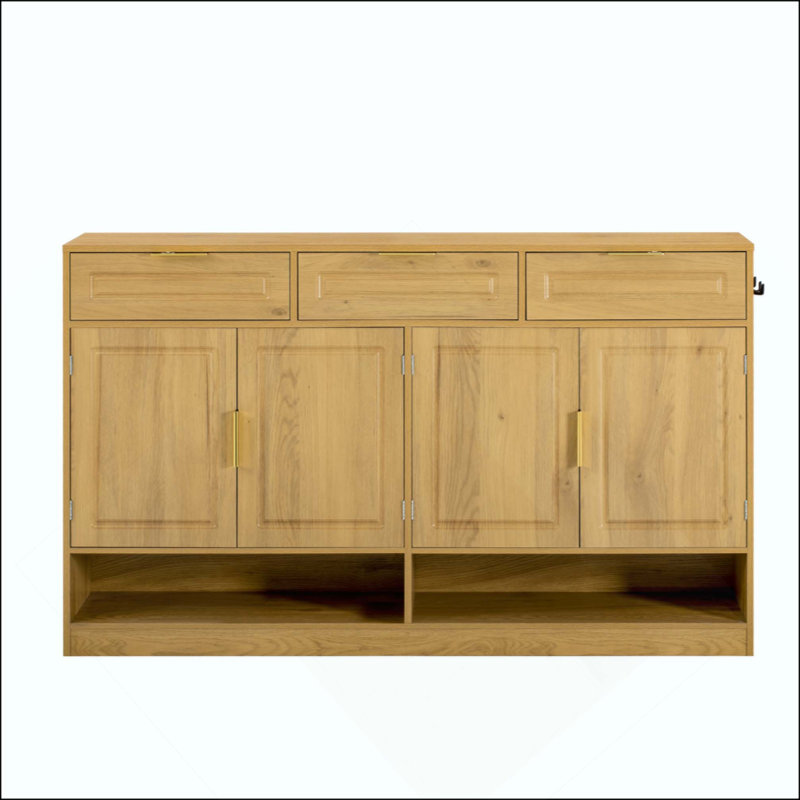 Farmhouse Sideboard With 3 Drawers & 4 Doors,Multi-Functional Storage Buffet With Adjustable Shelf And Open Storage Compartments, Suitable For Dining Room, Living Room, Entryway.