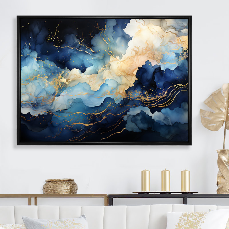 «Celestial Blue and White Sky», impression sur toile, H 12 po x l 20 po x P 1 po, Cadre flottant noir