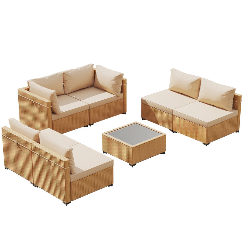 Ensemble de conversation modulaire avec coussins 7 pièces Corrinn, Beige