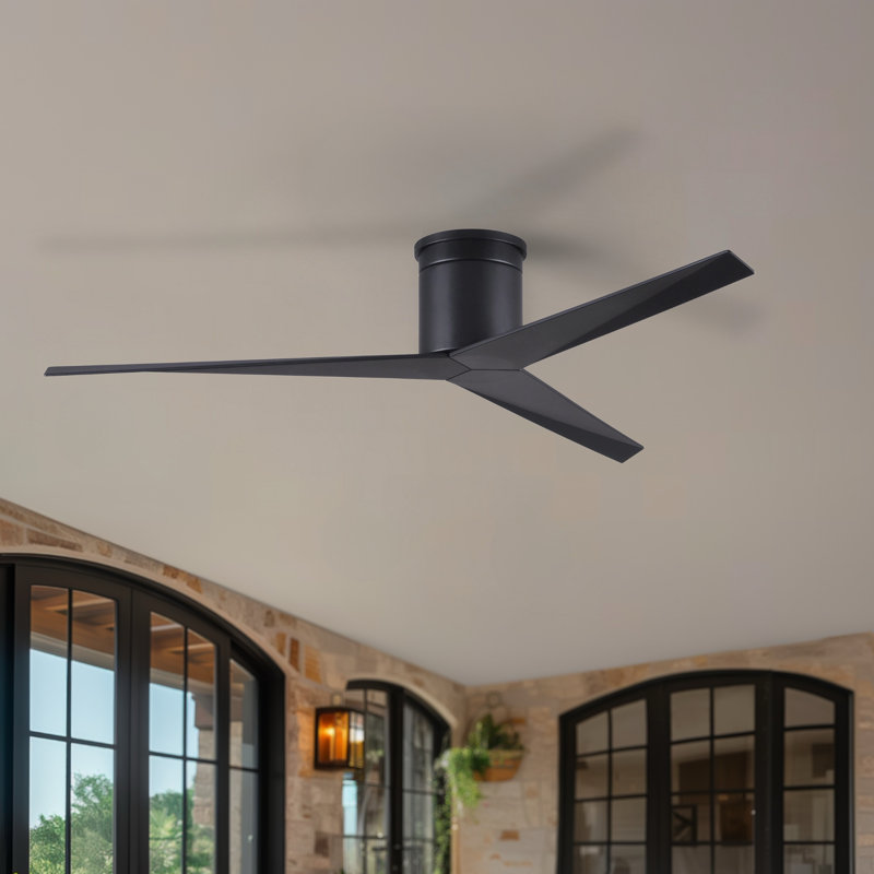Ventilateur de plafond 3 pales 56 "avec télécommande, Noir mat, Nickel brossé