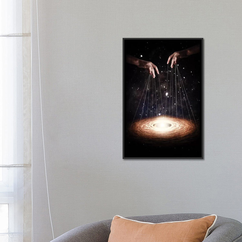 « the puppeteer », impression sur toile, H 26 po x l 18 po x P 1,5 po, Toile avec cadre noir, Pas de tapis
