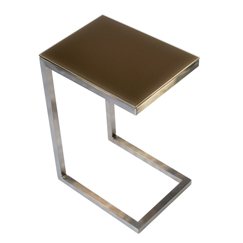 Stretford Glass Top End Table, Satin Nickel, White
