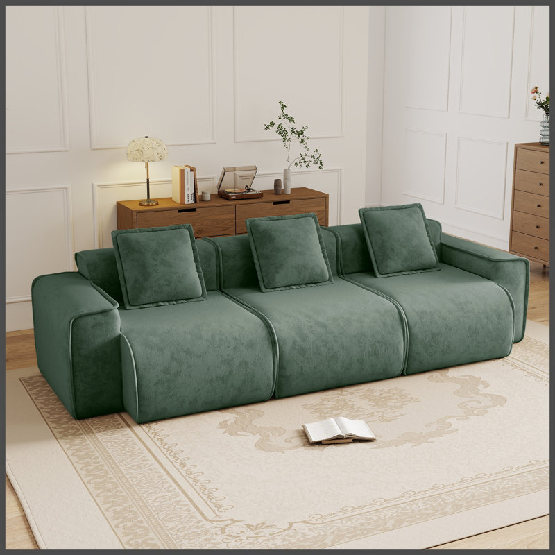 Canapé modulaire à 3 sièges profonds avec passepoil à bordure française, sans assemblage requis, canapé moderne à 3 places avec coussins décoratifs, tissu de velours vert