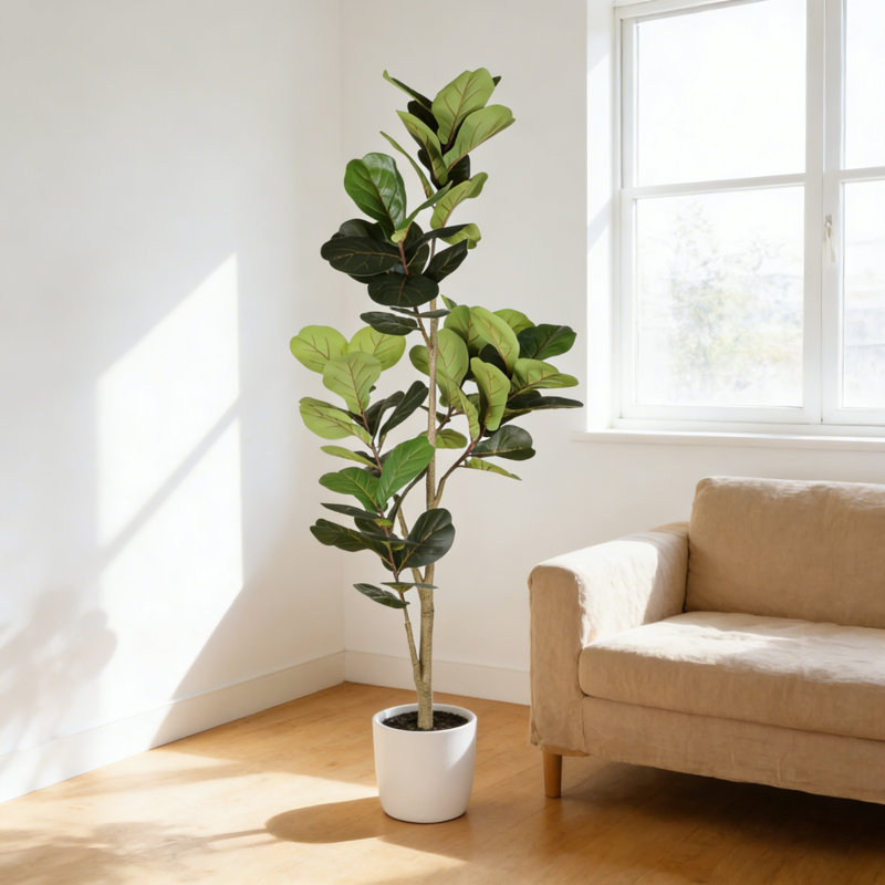6 pi Figuier artificiel artificiel, plante artificielle avec pot noir, vert