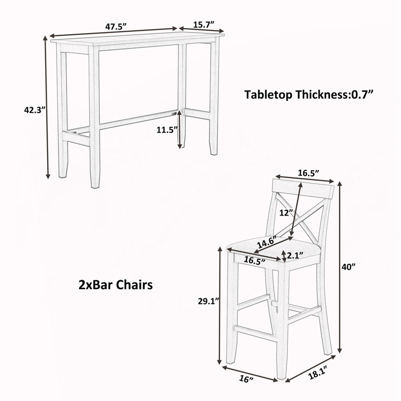 48"Rectangular Wood Bar Height Dining Set